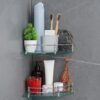 FORTUNE Glass Corner Shelf/Bathroom Shelf/Multipurpose Shelf/Living Room Corner Shelf/Wall Mount Bathroom Shelves (Transparent) (9 x 9 Inch) - (Pack of 2)
