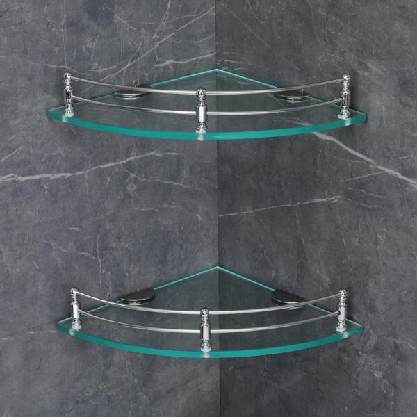 FORTUNE Glass Corner Shelf/Bathroom Shelf/Multipurpose Shelf/Living Room Corner Shelf/Wall Mount Bathroom Shelves (Transparent) (9 x 9 Inch) - (Pack of 2)