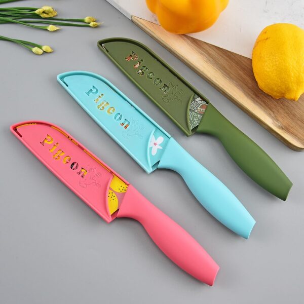 Pigeon by Stovekraft Edge Flora Stainless Steel Knife 3Pc Set (Blue, Green, Orange)
