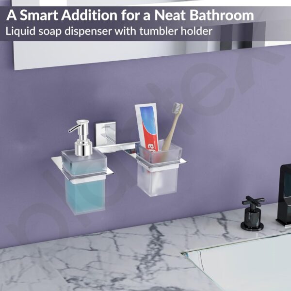 Plantex 304 Grade Stainless Steel Liquid Soap Dispenser/Tumbler Holder/Toothbrush Holder/Bathroom Accessories (Crystal - Chrome)