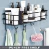 (Pack of 2) Steel Self-Adhesive Multipurpose Bathroom Shelf with Hooks/Towel Holder/Rack/Bathroom Accessories - Wall Mount - Pack of 2 (Black,Powder Coated)|TM-P7446