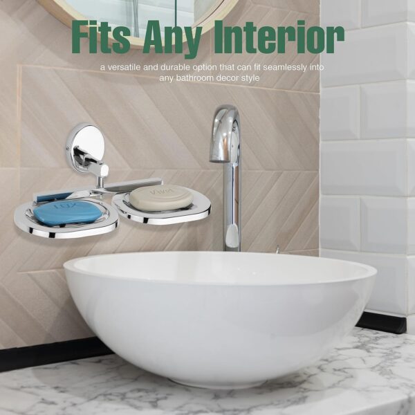 GRIVAN Wall Mount Stainless Steel Round Shape Double Soap Holder/Stand/Dish for Bathroom, Soap Tray for Bathroom Wall/Bathroom Accessories SS304