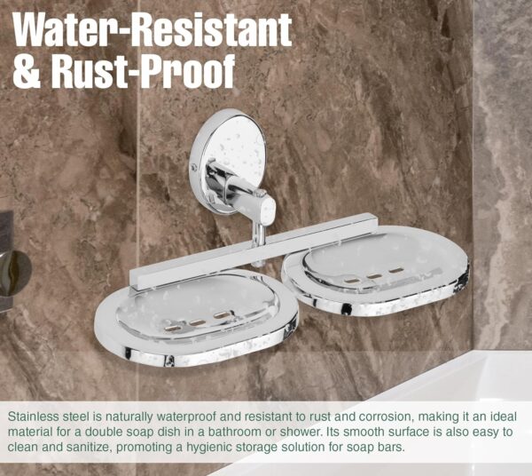 GRIVAN Wall Mount Stainless Steel Round Shape Double Soap Holder/Stand/Dish for Bathroom, Soap Tray for Bathroom Wall/Bathroom Accessories SS304