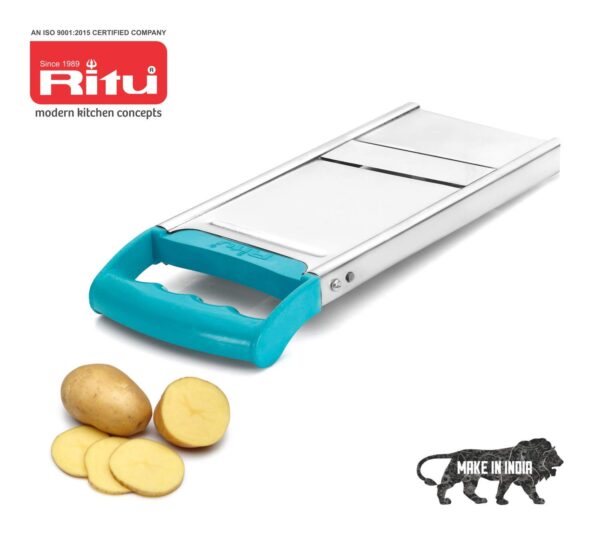RITU Plastic Plain Slicer | Stainless Steel Manual Vegetable Cutter & Potato Chips Maker for Kitchen | Lightweight Slicer for Making Plain Chips, Veg Salad, Fruits Slicing at Home & Restaurants