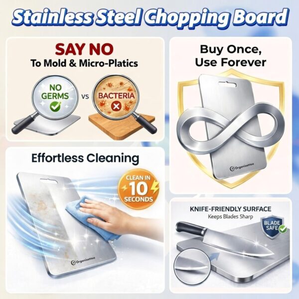OrganizeMee Stainless Steel Chopping Board Extra Large for Kitchen (45 X 31.2 CM) Kitchen Food Grade,Cutting Vegetable Chopper Board with Anti Skid Silicon & Anti Rust Platform Countertop Pad