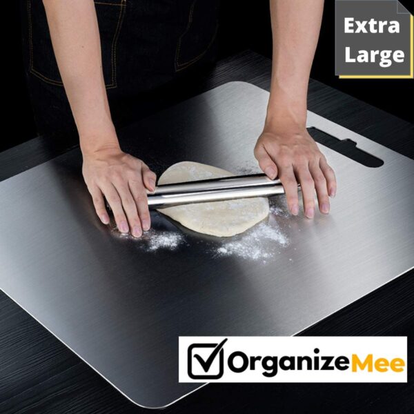 OrganizeMee Stainless Steel Chopping Board Extra Large for Kitchen (45 X 31.2 CM) Kitchen Food Grade,Cutting Vegetable Chopper Board with Anti Skid Silicon & Anti Rust Platform Countertop Pad