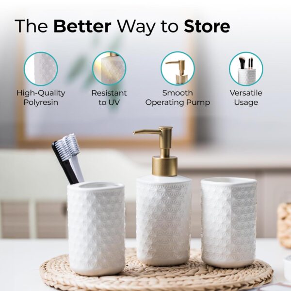 The Better Home Bathroom Accessories Set of 4 Pcs | Soap Dispenser for Bathroom | Toothbrush Holder | Soap Case for Bathroom | Sturdy and Long-Lasting | Bathroom Accessories Items - White