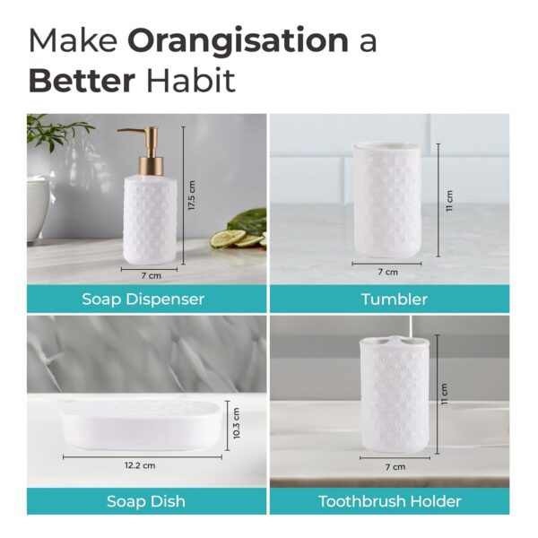 The Better Home Bathroom Accessories Set of 4 Pcs | Soap Dispenser for Bathroom | Toothbrush Holder | Soap Case for Bathroom | Sturdy and Long-Lasting | Bathroom Accessories Items - White