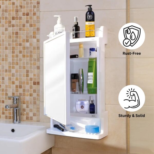 Bathroom Mirror Cabinet with Storage | Wall Mounted Plastic Organizer Shelf for Toiletries & Accessories | Durable White Mirror Cabinet for Bathroom