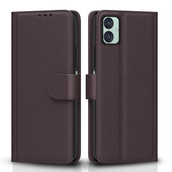 Pikkme Flip Cover Leather Finish | Inside TPU with Card Pikkme Flip Cover Leather Finish | Inside TPU with Card Pockets | Wallet Stand and Shock Proof | Complete Protection Flip Case for Samsung Galaxy M04 / F04 / A04e(Coffee)