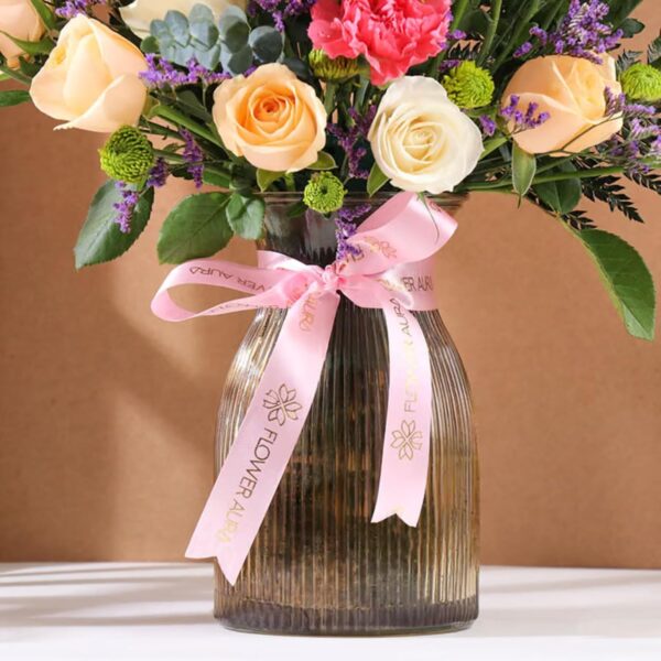 FlowerAura Premium Fresh Live Flower Bouquet of 14 Rose, 5 Carnation & 2 Daisy In Glass Vase Gift For Birthday | Anniversary | Love | Home Decor | Mothers Day Gift For Mom (Same Day Delivery)