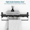 Plantex Stainless Steel Folding Towel Rack for Bathroom/Towel Rod with Hooks/Towel Stand/Towel Holder/Bathroom Accessories (24 inch) Matt Black