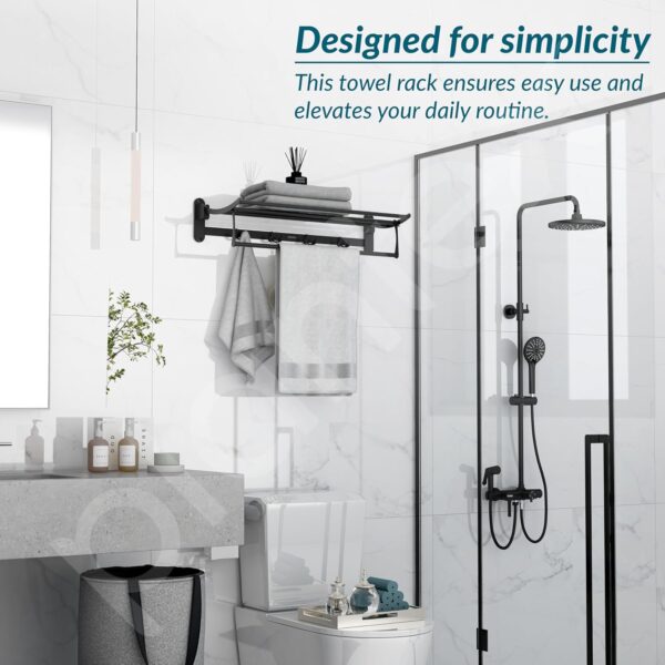 Plantex Stainless Steel Folding Towel Rack for Bathroom/Towel Rod with Hooks/Towel Stand/Towel Holder/Bathroom Accessories (24 inch) Matt Black