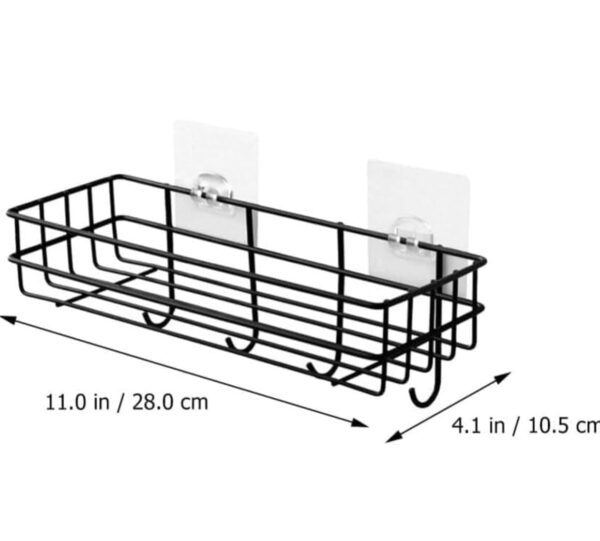 (Pack of 2) Steel Self-Adhesive Multipurpose Bathroom Shelf with Hooks/Towel Holder/Rack/Bathroom Accessories-Wall Mount - Pack of 2 (Black,Powder Coated)