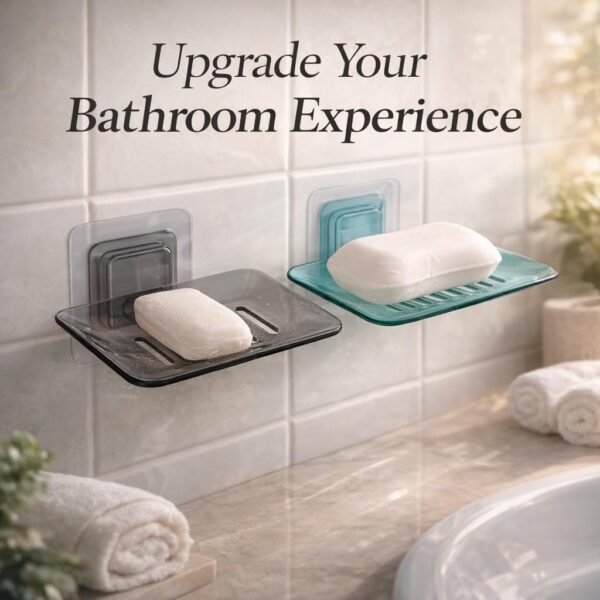EKSO Self Adhesive Soap Holder Pack of 2 No Drill Wall Mounted Soap Dish ABS Plastic Bathroom Soap Stand with Drain Tray Durable Soap Case Organizer Bathroom Accessories