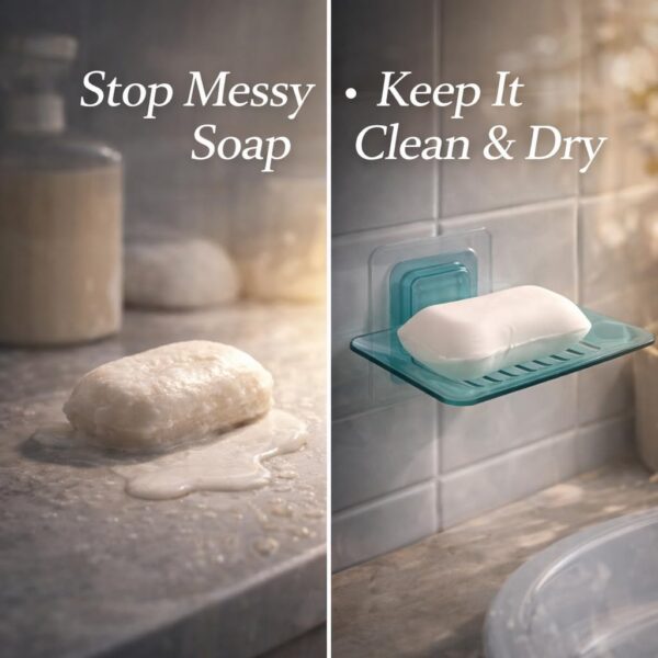 EKSO Self Adhesive Soap Holder Pack of 2 No Drill Wall Mounted Soap Dish ABS Plastic Bathroom Soap Stand with Drain Tray Durable Soap Case Organizer Bathroom Accessories