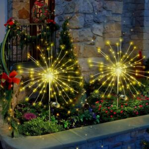 Solar Garden Lights for Outdoor, Twinkling Firework Lights Decorative with Solar Garden Lights for Outdoor, Twinkling Firework Lights Decorative with 2 Modes, Waterproof Solar Starburst Light for Outside Yard Pathway Garden Decor (90 LED, Warm White) (Casual, 2)