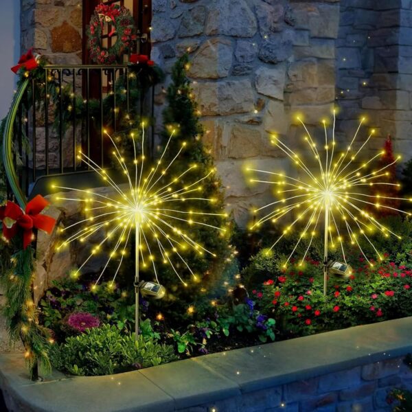 Solar Garden Lights for Outdoor, Twinkling Firework Lights Decorative with Solar Garden Lights for Outdoor, Twinkling Firework Lights Decorative with 2 Modes, Waterproof Solar Starburst Light for Outside Yard Pathway Garden Decor (90 LED, Warm White) (Casual, 2)
