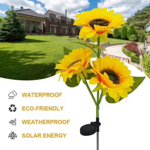GIGAWATTS GW-918 30 LED Solar Flower Lights for Garden | 3 Sunflower Solar Light with 600mAh Battery, BIS Approved, IP65 Waterproof Outdoor Garden Pathway Decoration (Pack of 1, Warm White)