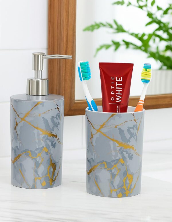 LAGET® Bathroom Accessories Set for Utility and Toothbrush Holder Bathroom Decor | Handwash Liquid Soap Dispenser Pump for Bathroom, Kitchen, Wash Basin, Sink (White Thunder)