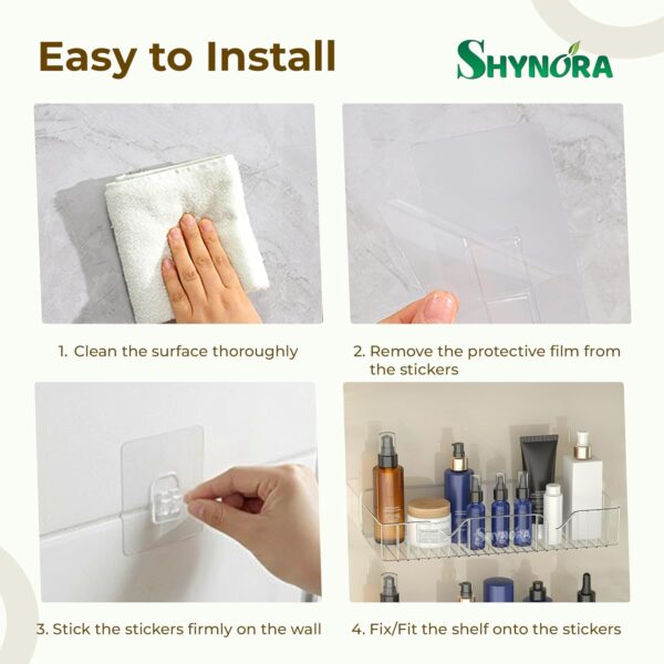 (2-Pack Self Adhesive Bathroom/Kitchen Organiser Shelf Without Drill | Wall Mounted Shelves for Bathroom, Kitchen, Living Room, Toilet | Accessiories with Durable PET Material (Transparent)