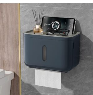Self Adhesive Toilet Paper Holder for Bathroom with Mobile Stand, Wall Mounted Tissue Paper Holder, Toilet Paper Roll Holder for Bathroom, Bathroom Accessories (Navy Blue)