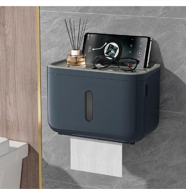 Self Adhesive Toilet Paper Holder for Bathroom with Mobile Stand, Wall Mounted Tissue Paper Holder, Toilet Paper Roll Holder for Bathroom, Bathroom Accessories (Navy Blue)