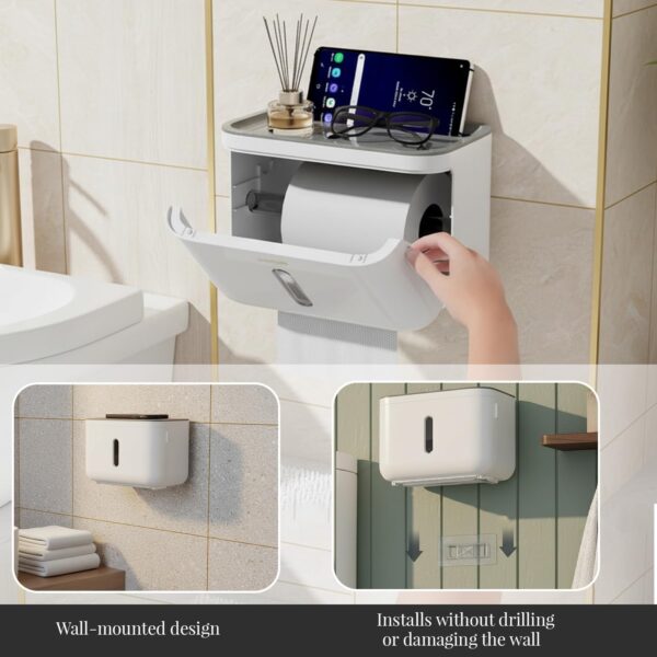 Self Adhesive Toilet Paper Holder for Bathroom with Mobile Stand, Wall Mounted Tissue Paper Holder, Toilet Paper Roll Holder for Bathroom, Bathroom Accessories (Navy Blue)