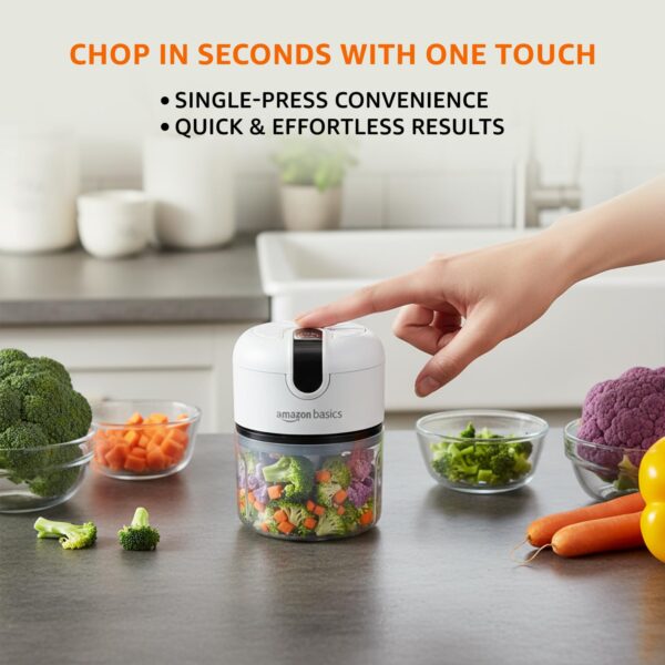 1775882143_Amazon-Basics-Mini-Electric-Chopper-250-ml-Rechargeable-One-touch-operation-Sharp-Blades-30-W-Food-Grade-Bowl-Sharp-Blades-For-Mincing-Garlic-Veggies-Onion-Nuts-Grey.jpg Amazon Basics Mini Electric Chopper | 250 ml | Rechargeable | One touch operation | Sharp Blades | 30 W | Food Grade Bowl | Sharp Blades For Mincing Garlic, Veggies, Onion, Nuts | Grey