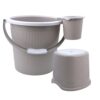 AIR O MATIC 3pc New Plastic Bathroom Set Round Double AIR O MATIC 3pc New Plastic Bathroom Set Round Double Moulded Unbreakable Ivory Brown (18 LTR Bucket, 1 LTR Mug and Stool)