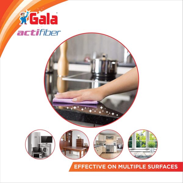 Gala Actifiber Kitchen Sponge Cloth for Table Tops and Glass Wipe (Combination of Microfiber and PVA Cloth) 3 Pcs,Multicolor