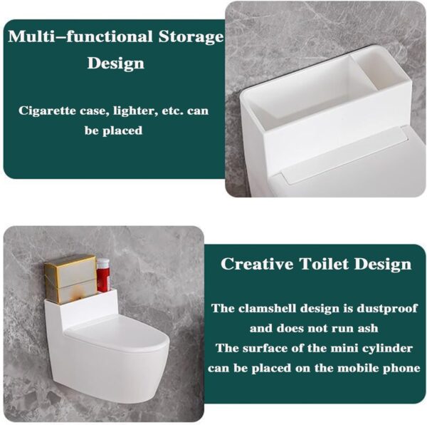 Toilet Shaped Ashtray with Lid | Wall Mounted & Desktop Cigarette Ashtray | Stainless Steel & ABS Windproof Smoking Tray for Bathroom, Home, Office, Hotel & Bar (White)