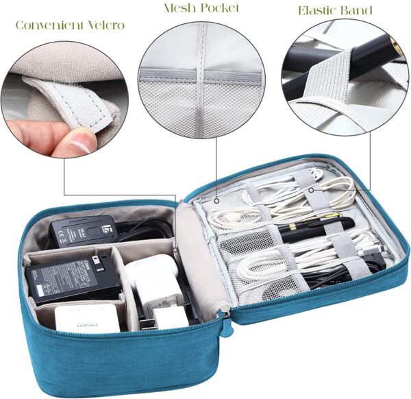 House of Quirk Polyester Electronics Accessories Organizer Bag, Universal Carry Travel Gadget Bag For Cables, Plug And More, Perfect Size Fits For Pad Phone Charger Hard Disk - Light Blue