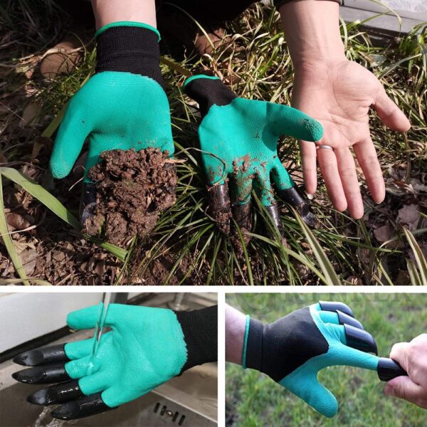 DCCPAA Garden Gloves with Claws -2 Pairs（Two Hands with Claws ） for Digging, Planting, Weeding, Seeding-Waterproof, Best Gardening Gifts for Men and Women-Green