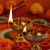 Brass Deepak with Stand - Set of 2 Gold Diya for Diwali Puja, Standard Size, Traditional Indian Design, Home Decor, Festive Lighting, Ideal Gift (Stand Diya)