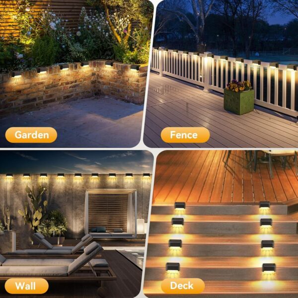 Outside new step Solar Light Outdoor Garden Waterproof Stair Deck Pool Patio Fence Gate Yard Floor Step Railing Window Balcony Sunlight Pathway.(warm yellow) (4)