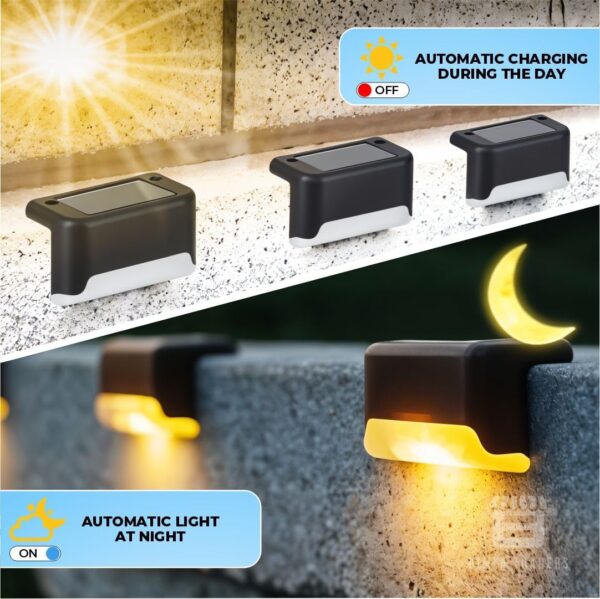 Outside new step Solar Light Outdoor Garden Waterproof Stair Deck Pool Patio Fence Gate Yard Floor Step Railing Window Balcony Sunlight Pathway.(warm yellow) (4)