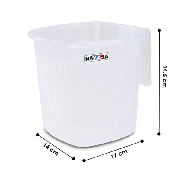 Nayasa Rimmy Plastic Bucket Set for Bathroom | 18 Liters Bucket & 1.5 Liters Mug | Bathroom Set of 3 | Bathroom Accessories Set | Bathroom Bucket Set | Bucket and Mug with Stool | Transparent