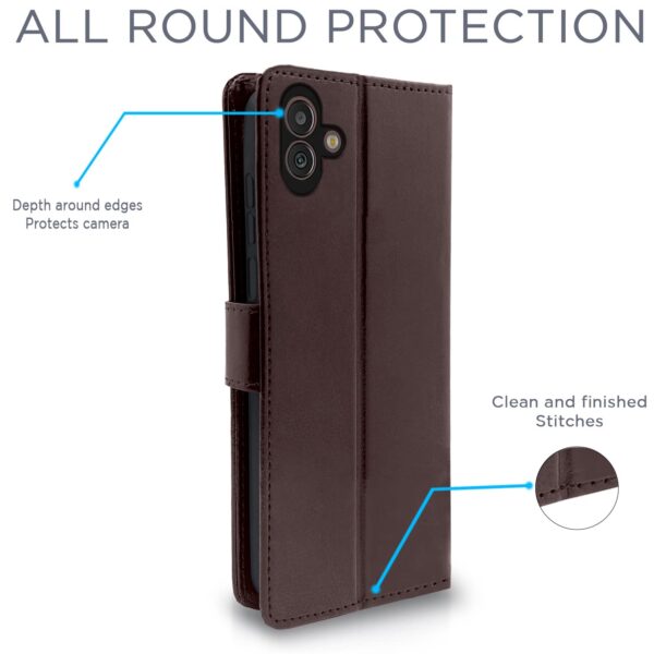 Pikkme Samsung Galaxy M13 5G Flip Case Leather Finish | Inside TPU with Card Pockets | Wallet Stand | Magnetic Closing | Complete Protection Flip Cover for Samsung Galaxy M13 5G (Coffee)
