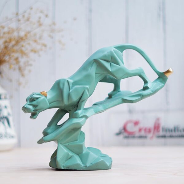 eCraftIndia Green Resin Black Panther Jaguar Statue On Rock Animal Showpiece for Home Decor Living Room Bedroom | Gift for Diwali Housewarming Birthday