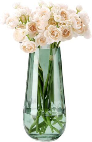 SPHINX Decorative Glass Vase for Flowers Plants Home Decor Office Living Table Decorations, Vases for Home Decor, Luster Glass Vase,Modern - (Green, Approx 9 Inches Height)