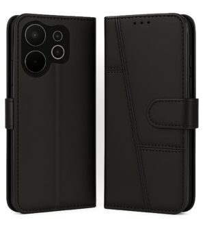 Vivo V70 5G / Vivo V70 Elite 5G Flip Cover Vivo V70 5G / Vivo V70 Elite 5G Flip Cover Leather Finish | Inside TPU with Card Pockets | Wallet Stand | Complete Protection Flip Case Black
