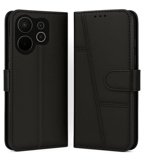 Vivo V70 5G / Vivo V70 Elite 5G Flip Cover Vivo V70 5G / Vivo V70 Elite 5G Flip Cover Leather Finish | Inside TPU with Card Pockets | Wallet Stand | Complete Protection Flip Case Black