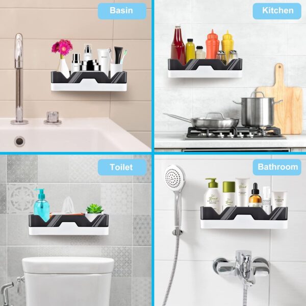 Leawall Self-Adhesive Plastic Bathroom Rack - Wall Mounted Shelf Organizer for Bathroom & Kitchen - Durable Storage Rack for Bathroom Accessories, Home Organization & Hardware