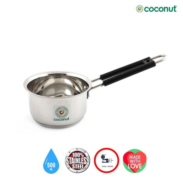 Coconut Stainless Steel - Multipurpose Sauce Pan | Ideal for Heating Milk, Making Tea & Coffee | Heavy Gauge, Capsulated Base & Bakelite Handle | Induction Base | Must Have Kitchen Essential | 500ml