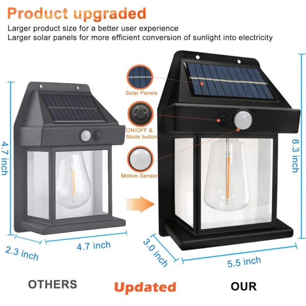 MB STAR Outdoor Solar Lights, Dusk to Dawn Solar Wall Sconce Motion Sensor, 3 Lighting Modes Waterproof Wall Lantern Light Fixtures for Garden Yard Patio Fence Outside - Black, Pack of 1