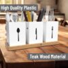 ROSTON Cutlery Holder for dining table with Spoon, Fork and Knife Compartments, Wood Base organizer self draining