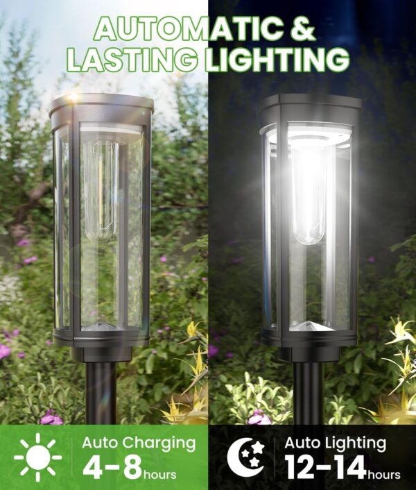 BITPOTT Solar Pathway Lights Outdoor Waterproof, 6 Pack Bright Garden Lights Solar Powered Auto On/Off, Dusk to Dawn Up to 12 Hrs Solar Landscape Lights for Yard Lawn (White, Pack 6)