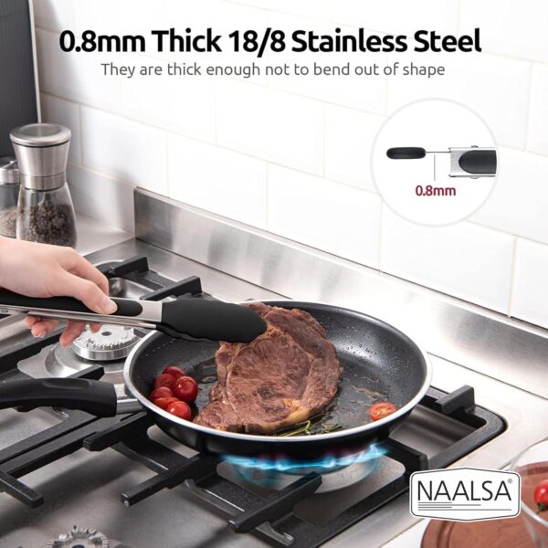 Grab 2Pc Silicone Food Tongs for Kitchen, Barbeque and Serving - 9 inch - 1 Year Warranty - FDA Approved Silicone, 315°C Heat-Resistant, Salad Tong, Serving Tong, BBQ Tong - Black (2)