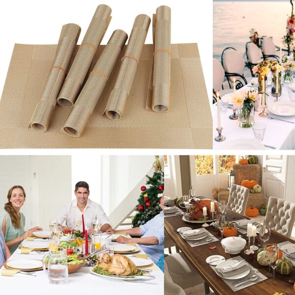 P-Plus International Placemats Set of 6 Dining Table Place Mats | Placemats Table Mat PVC Material | Non-Slip Heat Resistant | Dining Tablemates Washable Anti-Skid | Size 45 x 30cm (Gold) Vinyl